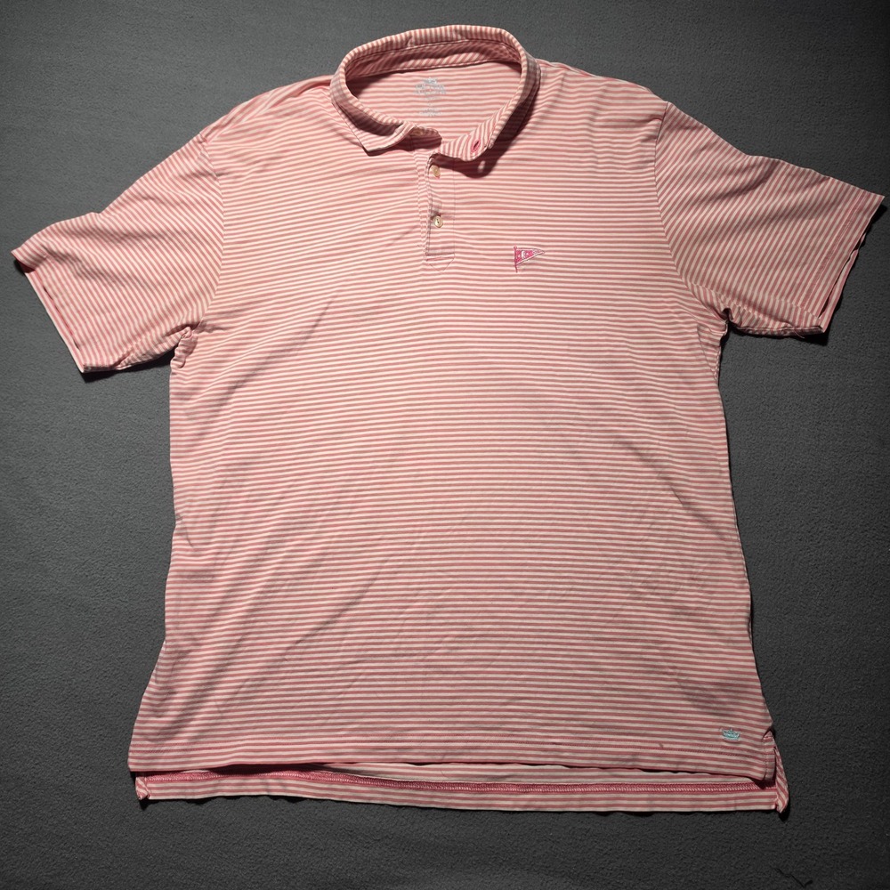 Peter Millar Seaside Wash Mens Large Pink Striped Cotton Stretch Polo Shirt